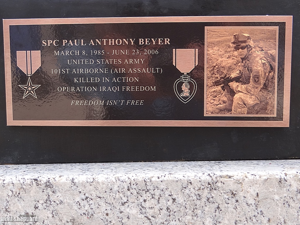 Fallen Heroes Memorial at Jamestown Civic Center - temporary plaque awaiting casting to arrive